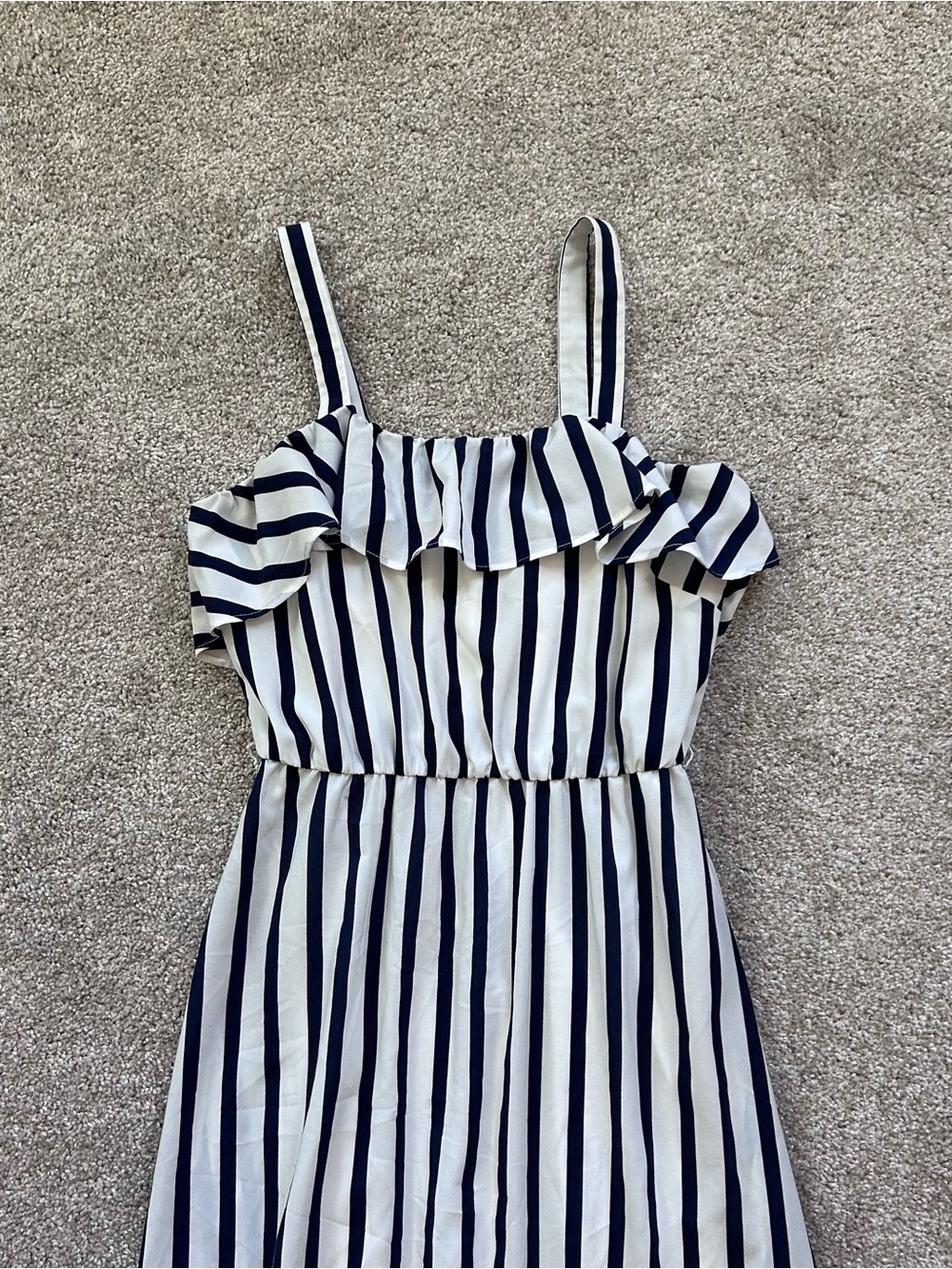 Betsey Johnson Striped Ruffle Hem Maxi Dress Size 2 Cream Navy Blue Sundress - Picture 3 of 10